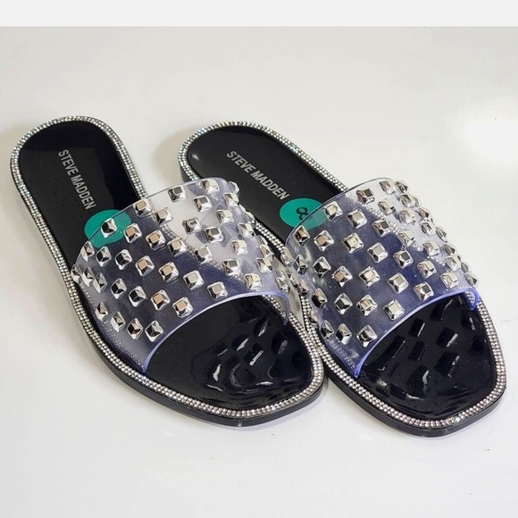 Steve Madden Clear Studded Slide Sandals - Picture 1 of 7